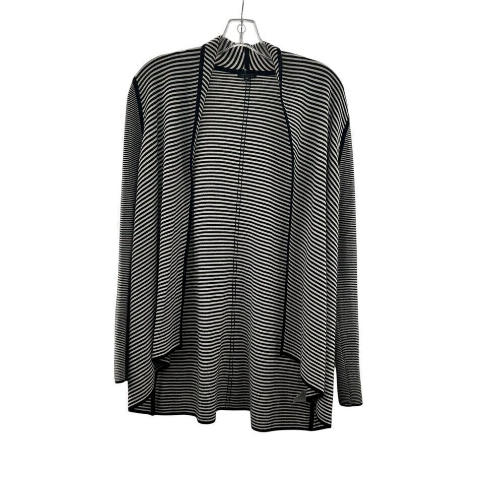 Talbots Striped Cardigan Black/Ivory Women's Size Small Open Front Long Sleeve